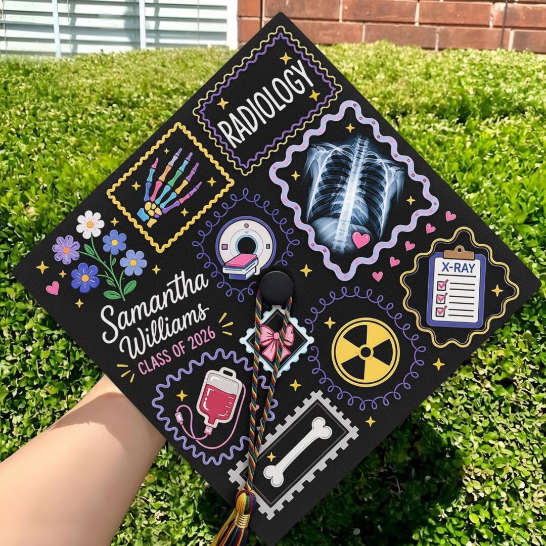 Cap Designs Radiology Personalized Radiology Graduation Cap Topper, Custom Rad Tech Graduate ...