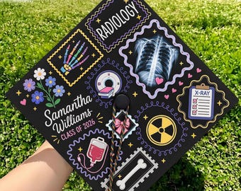 Haut de forme personnalisé pour casquette de diplômé en radiologie, décoration personnalisée pour diplômé Rad Tech, décoration de casquette de diplômé en radiologie, promotion 2026, cadeaux de remise des diplômes