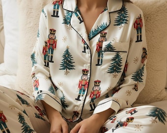 Nutcracker Christmas Satin Pajamas Set, Christmas Nutcracker Pajama, Nutcracker Pajamas, Christmas Pajamas, Family Christmas Cozy Season Pjs