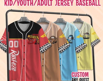 Custom Disney Cars Baseball Jersey Collection, Cars Lightning McQueen And Friends Jersey, Lightning Mcqueen Jersey, Cars Characters Jersey