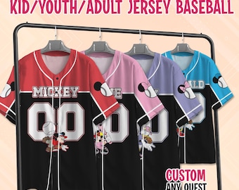 Custom Disney Mickey and Friends Retro Baseball Jersey Collection, Mickey and Friends Jersey, Kids Youth Adult Disney Jersey, Mickey Jersey