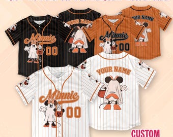 Personalized Disney Minnie Halloween Collection Baseball Jersey, Custom Baseball Team Jersey, Disney Halloween Shirt, Minnie Halloween Shirt