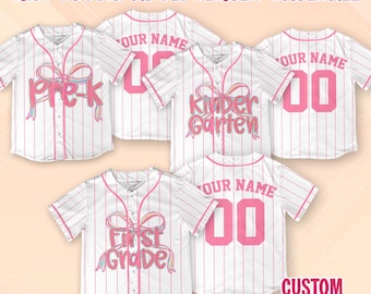 Coquette Bow Teacher Baseball Jersey Shirt, Custom Teacher Baseball Jersey, Custom Name and Grade Teacher Jersey Shirt, Back to School Shirt