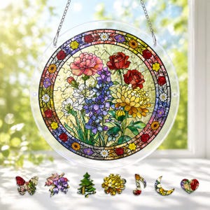 Kit fai da te per acchiappasole personalizzato con il fiore di nascita, acchiappasole con il fiore del mese di nascita, fiore di nascita del giardino della nonna, decorazione acrilica da appendere alla finestra.