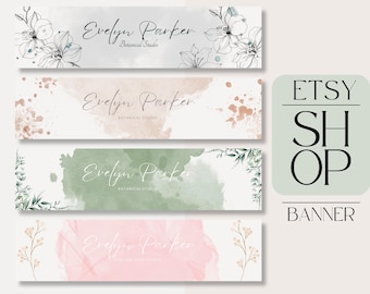 Plantilla de Canva para banner de tienda de Etsy Plantilla de banner de tienda editable Banner de tienda Marca de tienda editable Banner de tienda de acuarela Marca de acuarela