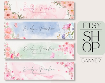 Plantilla de Canva para banner de tienda de Etsy Plantilla de banner de tienda editable Banner de tienda Marca de tienda editable Banner de tienda de acuarela Marca de acuarela