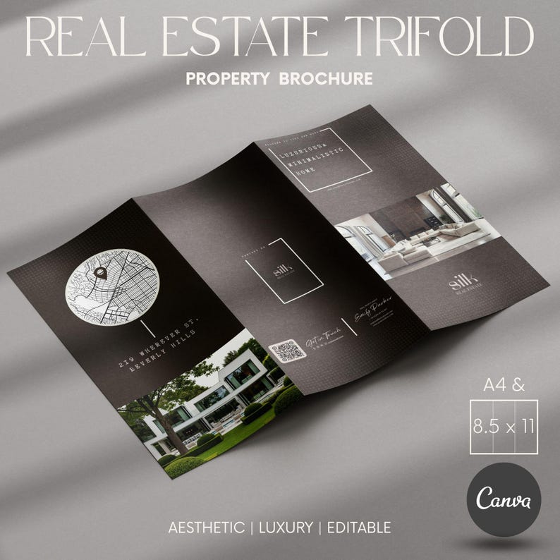 Real Estate Brochure Trifold Canva Template Listing Flyer Property ...