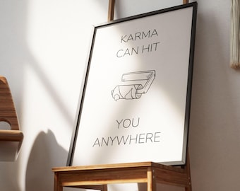 Arte de pared ingenioso y divertido, impresión de arte de pared para baño divertido: arte de pared con cita divertida de karma, minimalista, atrevido y perfecto, impresiones de arte de pared para baño divertidas.