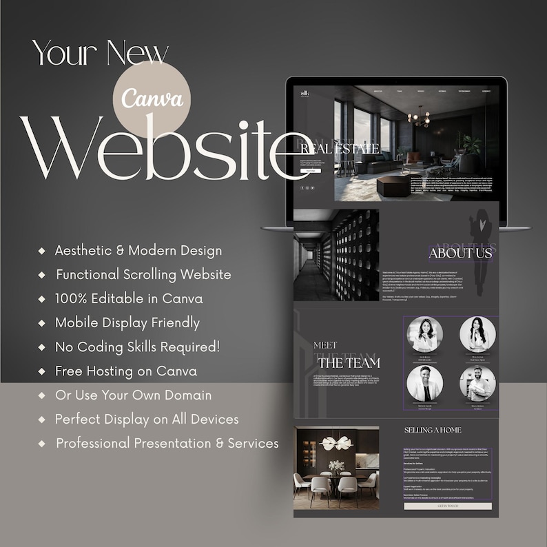 Real Estate Agent Website Template, Elegant and Aesthetic Canva Website Template | Beautiful One-Page Website for Real Estate Agents, Real Estate Service Providers, Entrepreneurs & Creatives | Mobile-Optimized Website for Small Businesses