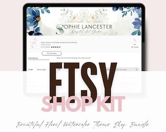 Plantilla de Canva para banner de tienda de Etsy Plantilla de banner de tienda editable Banner de tienda Marca de tienda editable Banner de tienda de acuarela Marca de flores