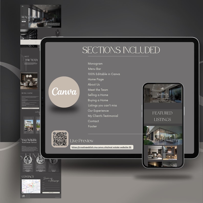 Immobilienmakler Webseite Vorlage, elegante und ästhetische Canva Website Vorlage | Schöne One- Multi-Page Website für Immobilienmakler, Immobilen Dienstleister, Unternehmer & Kreative | Mobile-optimierte Website für kleine Unternehmen