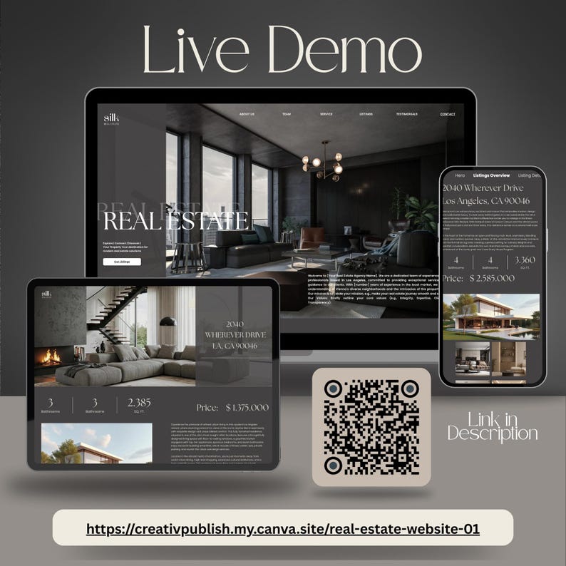 Immobilienmakler Webseite Vorlage, elegante und ästhetische Canva Website Vorlage | Schöne One- Multi-Page Website für Immobilienmakler, Immobilen Dienstleister, Unternehmer & Kreative | Mobile-optimierte Website für kleine Unternehmen