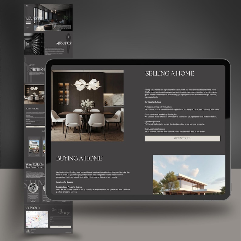 Immobilienmakler Webseite Vorlage, elegante und ästhetische Canva Website Vorlage | Schöne One- Multi-Page Website für Immobilienmakler, Immobilen Dienstleister, Unternehmer & Kreative | Mobile-optimierte Website für kleine Unternehmen