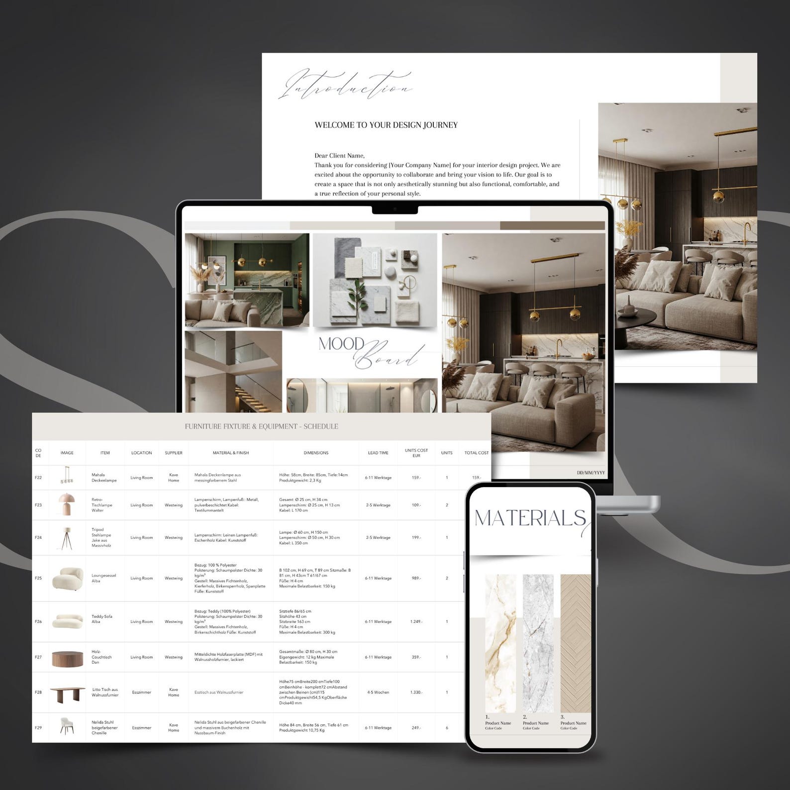 Interior Design Presentation Template Editable FF&E Moodboard Portfolio ...