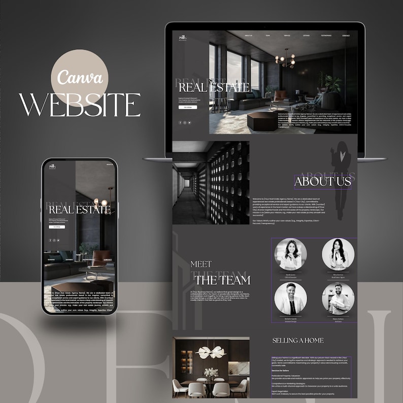 Real Estate Agent Website Template, Elegant and Aesthetic Canva Website Template | Beautiful One-Page Website for Real Estate Agents, Real Estate Service Providers, Entrepreneurs & Creatives | Mobile-Optimized Website for Small Businesses