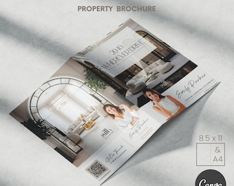 Plantilla de folleto inmobiliario, plantilla de Canva, folleto de listado, folleto de propiedad, folleto de jornada de puertas abiertas, marca de agente inmobiliario, marketing inmobiliario