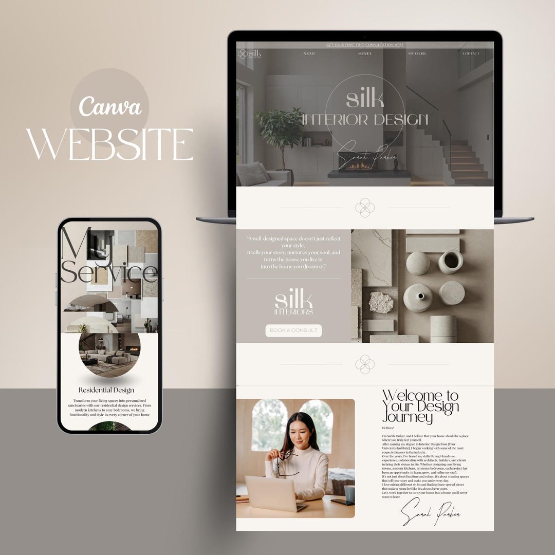 Interior Design Website Template Canva Website Template One-page ...