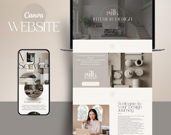 Interior Design Website Template Canva Website Vorlage Lead Magnet Portfolio & Booking für Interior Designer Minimalist und Elegante Website