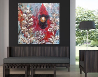 Cardinal wall art - Surrounded by Love - large 48x48" original art