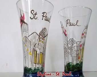 St. Paul Beer Glasses - Hand Painted - Twin CIties Minnesota DIshwasher Safe - housewarming birthday