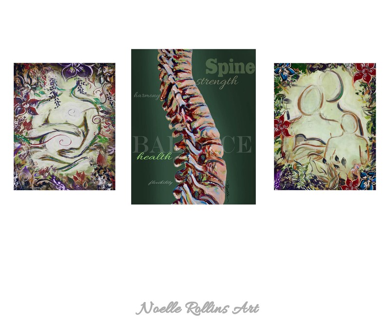 Chiropractic artwork trio wall art set of 3 prints for office wall spine materinity pregnant after baby customized chiro chiropractor art image 3