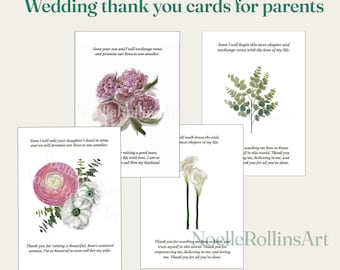 Cartes de remerciement de mariage pour parents, lot de 4 cartes imprimables pour beaux-parents et le vôtre, mariages homosexuels ou traditionnels, téléchargement immédiat