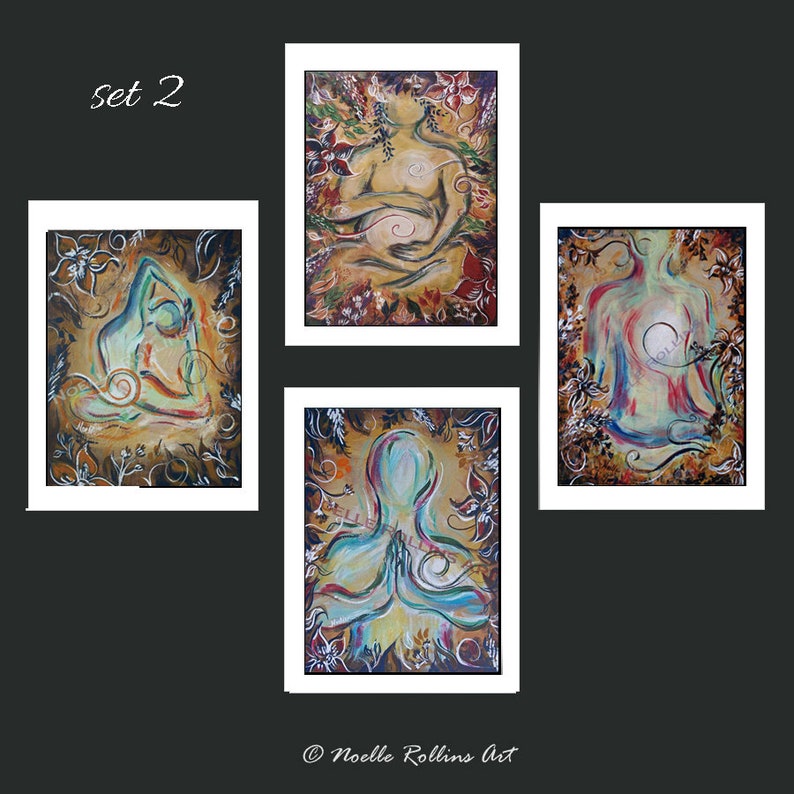 Yoga wall artwork set of 4 gift pack featuring 5x7 prints for yoga studio office spine midwife natural health reception area chiropractor image 2