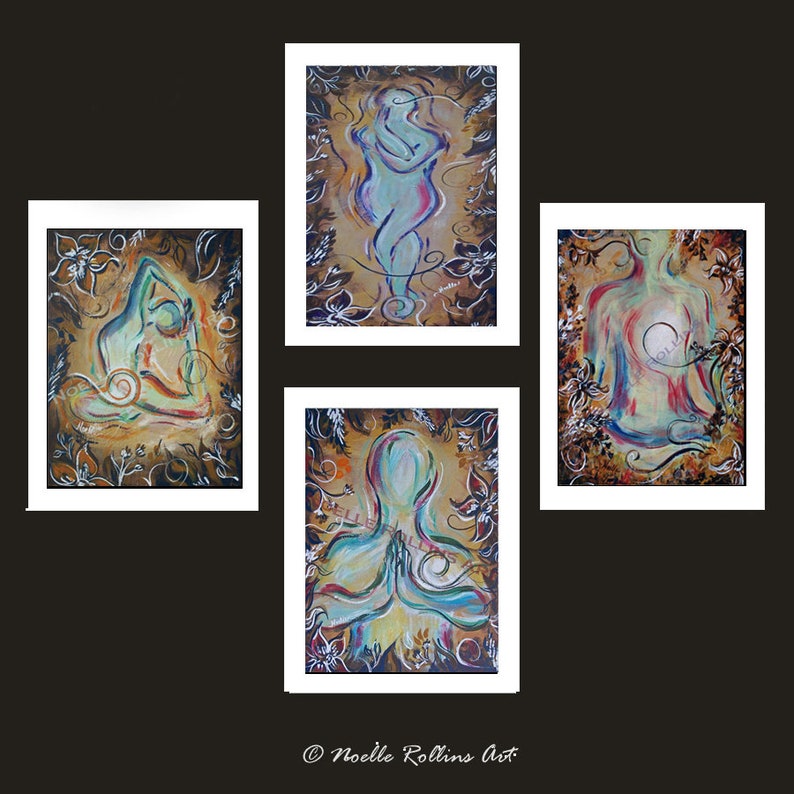 Yoga wall artwork set of 4 gift pack featuring 5x7 prints for yoga studio office spine midwife natural health reception area chiropractor image 3