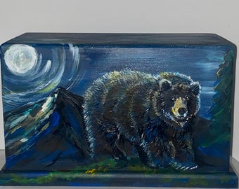 Full moon bear cremation urn - majestic and powerful bear in the moonlight ready to ship