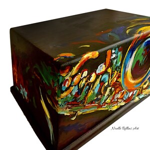 Made to order Bold Saxophone wooded cremation Urn honor drummer hand painted for human cremation ashes made in USA for up to 265 lb person image 3