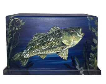 Walleye Fishing Hand Painted Urn for Up North Feel or Fisherman - for cremation and memorial.