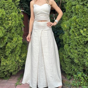 Women&#39;s Beige Linen Skirt Pleated 5XL Maxi Linen Skirt Bohemian Skirt Long Linen Skirt Plus Size Maxi Skirt Linen Formal Maxi Skirt Vintage