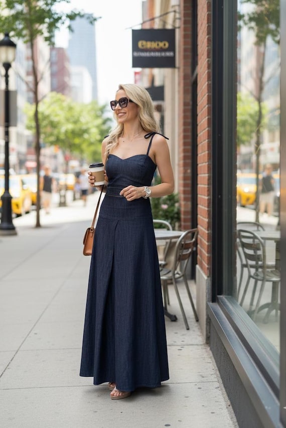 strapless open back dress Medium Wash Denim Drop Waist Dress - Mini Dresses main image 1