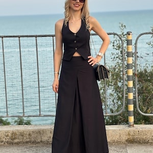 Women&#39;s Cotton Satin Skirt, Pleated Black Skirt Summer Maxi Skirt, Plus Size Skirt Full Length Skirt Elegant Black Skirt Long A-Line Skirt
