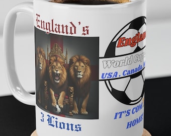 England World Cup 2026 Mug, England 3 Lions Soccer Mug, Its Coming Home Gift, Football Fan Coffee Cup, UK Supporter Gift, Match Day Mug