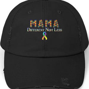 Comfortable Unisex Distressed Cap for Autism Moms: Spread Love and Awareness,  Mama; Different Not Less - Autism Awareness Hat,