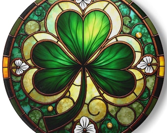 Irish Shamrock Stained Glass Effect Coaster, Celtic Green Ceramic Coasters, Irish Heritage Decor, Housewarming Gift, Cork Back Coasters
