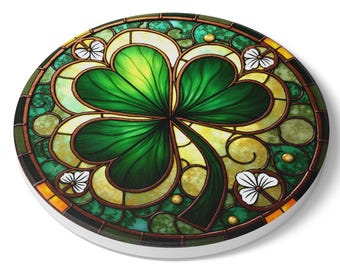 Irish Shamrock Stained Glass Effect Coaster, Celtic Green Ceramic Coasters, Irish Heritage Decor, Housewarming Gift, Cork Back Coasters