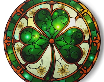 Stained Glass Effect Shamrock Ceramic Coaster, Irish Ancestry Gift, Housewarming Coasters, Green Celtic Home Decor, Cork Backed Coasters
