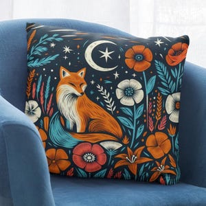 Fox Throw Pillow: Woodland Moon & Stars Faux Suede Cushion