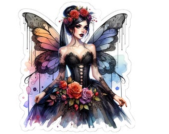 Gothic Fairy Kiss-Cut Stickers for Laptops, Journals, and Scrapbooks. Dark Fantasy Decals, Romantic Elegance, Fantasy Art Collectibles,