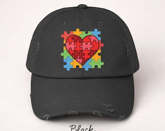 Autism Mom Hat, Puzzle Heart Cap, Autism Awareness Hat, Special Needs Parent Gift, Autism Support Baseball Cap