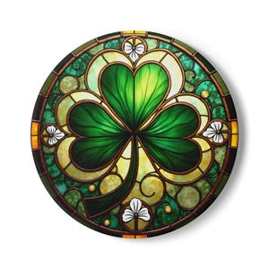 Irish Shamrock Stained Glass Effect Coaster, Celtic Green Ceramic Coasters Set, Irish Heritage Decor, Housewarming Gift, Cork Back Coasters
