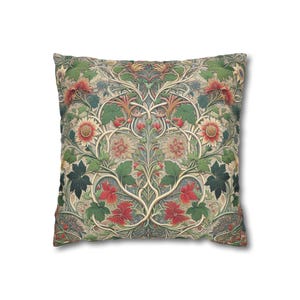 William Morris Style Pillow Cover, Vintage Floral Throw Pillow, Boho Cushion Cover, Decorative Faux Suede Pillow for Sofa or Bedroom image 5