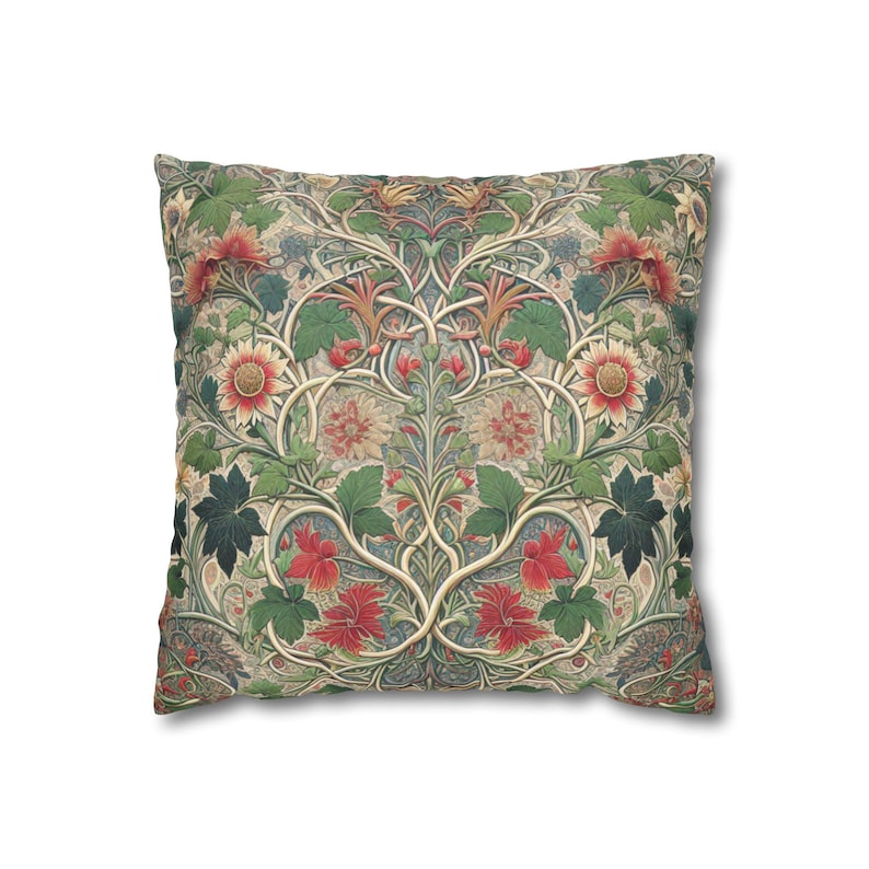William Morris Style Pillow Cover, Vintage Floral Throw Pillow, Boho Cushion Cover, Decorative Faux Suede Pillow for Sofa or Bedroom image 5