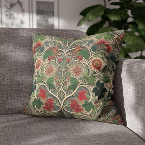 William Morris Style Pillow Cover, Vintage Floral Throw Pillow, Boho Cushion Cover, Decorative Faux Suede Pillow for Sofa or Bedroom image 3