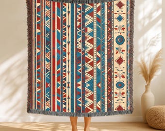 Southwestern Woven Blanket, Boho Aztec Throw Blanket, Rustic Cabin Decor, Geometric Tribal Throw, Earth Tone Home Gift, Desert Lodge Bedding