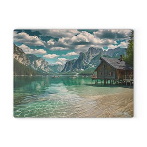 Alpine Lake Glass Cutting Board, Mountain View Kitchen Decor, Rustic Cabin Gift, Tempered Glass Chopping Board, Housewarming Gift for Chef