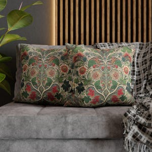 William Morris Style Pillow Cover, Vintage Floral Throw Pillow, Boho Cushion Cover, Decorative Faux Suede Pillow for Sofa or Bedroom image 4
