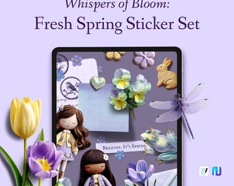 Conjunto de pegatinas digitales de primavera fresca: pegatinas de primavera para diario, álbumes de recortes y planificación, estética pastel – PNG, GoodNotes, Noteful